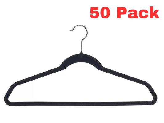 50x Black Velvet Hangers by Neatfreak – Ultra Thin, Non-Slip