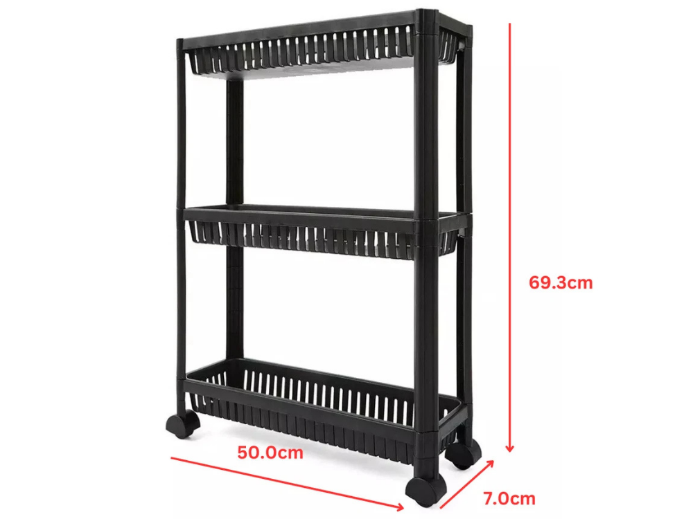 3-Tier Slim Trolley on Wheels – Kitchen, Bathroom & Laundry Storage Cart