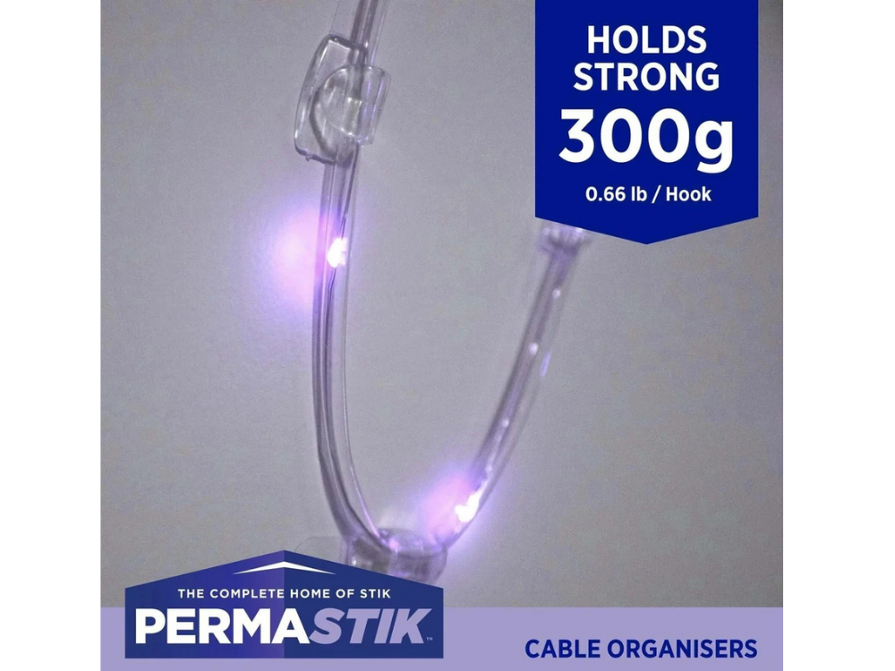 Permastik 12 Clear Cord Clips – Cable Ties Holder & Organiser