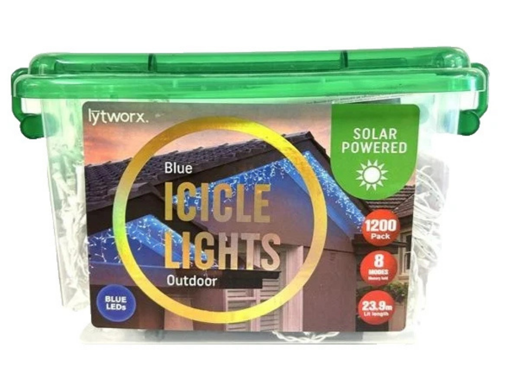 Lytworx 23.9m Solar Blue Icicle Christmas Lights