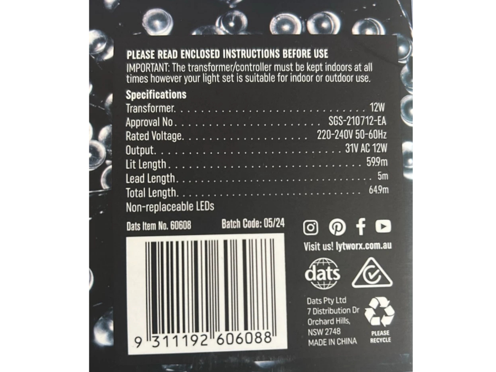 Lytworx 1200 LED White Solar Fairy Lights – Christmas String Decoration