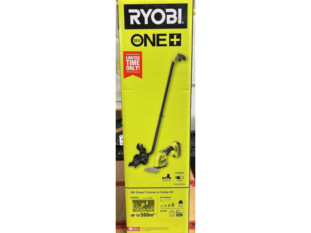 Ryobi 18V ONE+ Grass Trimmer & Shear Kit – 2.0Ah Lithium, Caddy & Charger Included