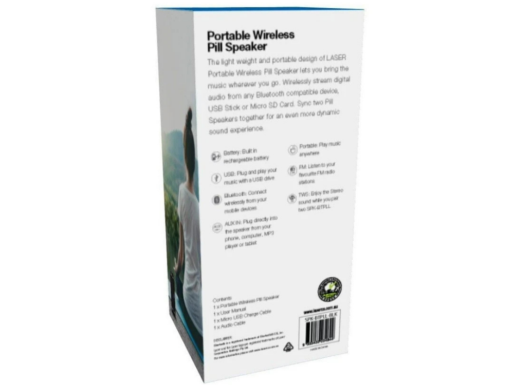 Laser Portable Pill Bluetooth Speaker – Wireless USB, AUX & FM Radio Dock Mini