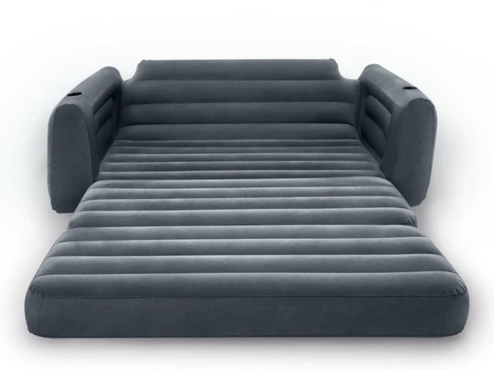 Intex Inflatable Pull-Out Sofa Bed – Air Couch Lounge for Camping with Drink Holder