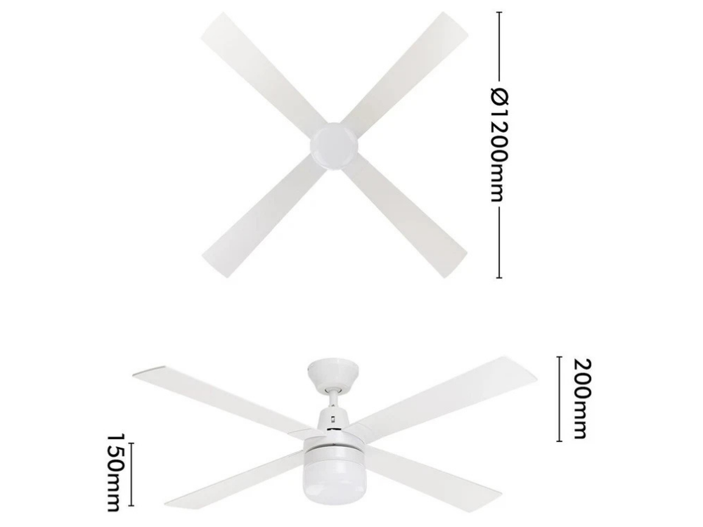 Arlec 120cm White Ceiling Fan with LED Light – 4 Blade, 240V