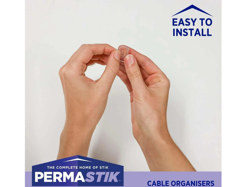 Permastik 12 Clear Cord Clips – Cable Ties Holder & Organiser