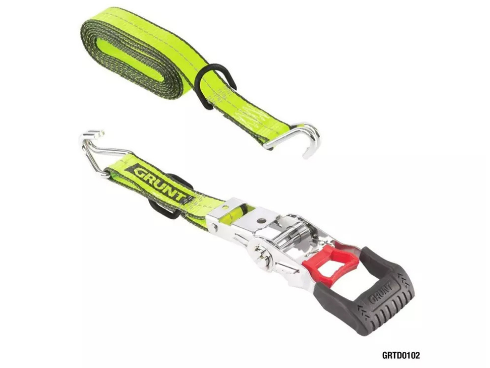 2x Grunt Pro Ratchet Tie Down Straps 38mm x 4m – Retractable Trailer/Truck