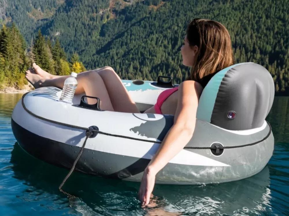 Intex River Run Inflatable Lounge Tube – Pool/Lake Float with Cup Holder