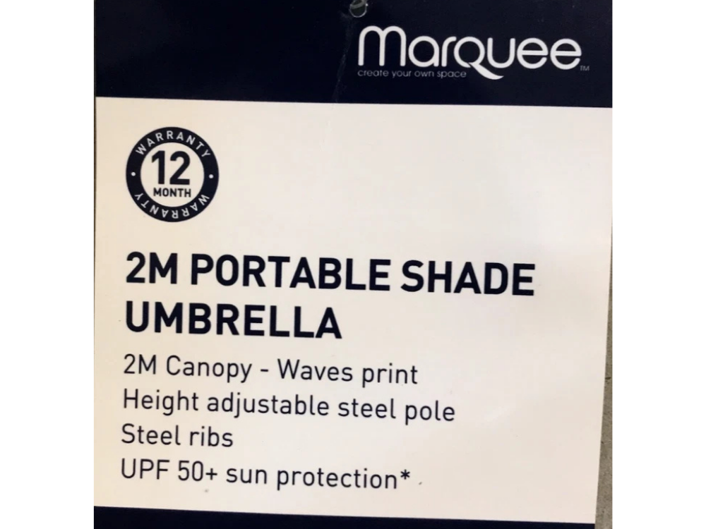 Marquee 2m Beach Umbrella - Portable Sun Shade, Wave Pattern