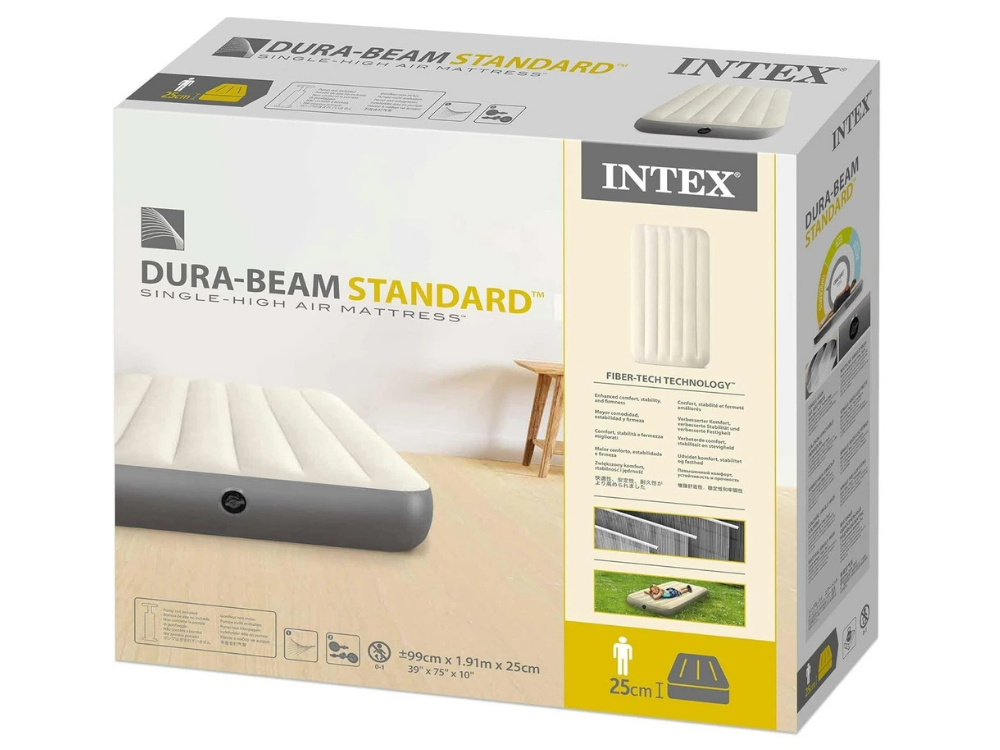 Intex Dura-Beam Twin Inflatable Mattress – Single High Airbed for Travel & Camping