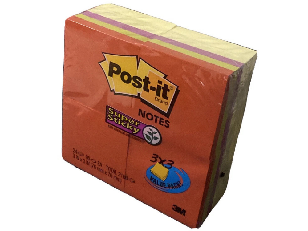 3M Sticky Notes 2160 Pack – Canary Yellow, Purple, Green