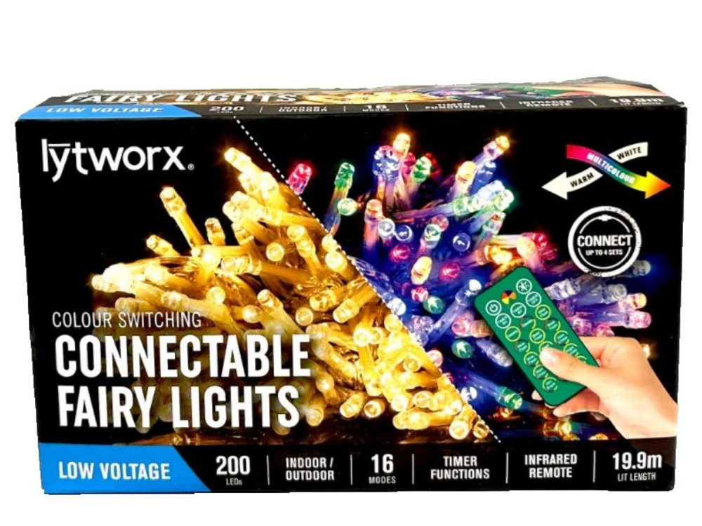 Lytworx 200 LED Christmas Fairy Lights – Colour Switching, Remote