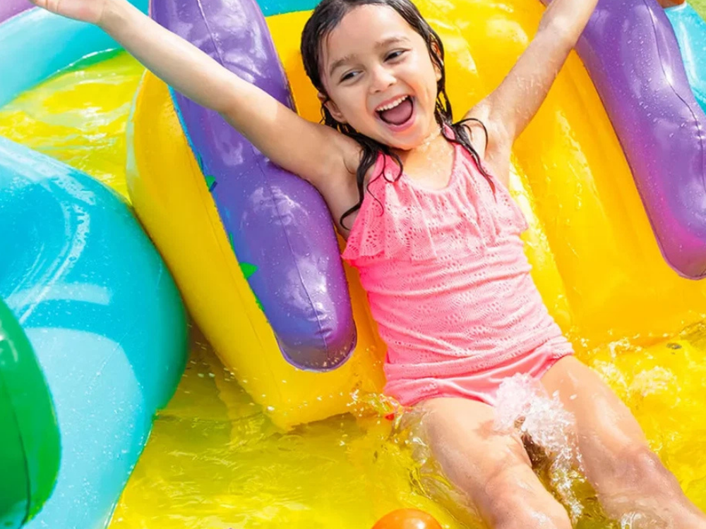 Intex Dinoland Inflatable Water Slide &amp; Sprayer – Kids Dinosaur Play Center