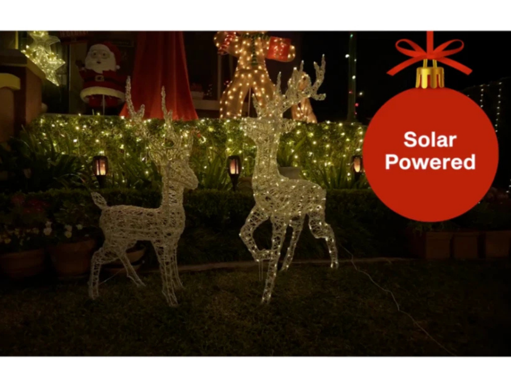 Lytworx 110cm x 70cm Kicking Reindeer Statue – 160 LED Cool & Warm White Solar Display