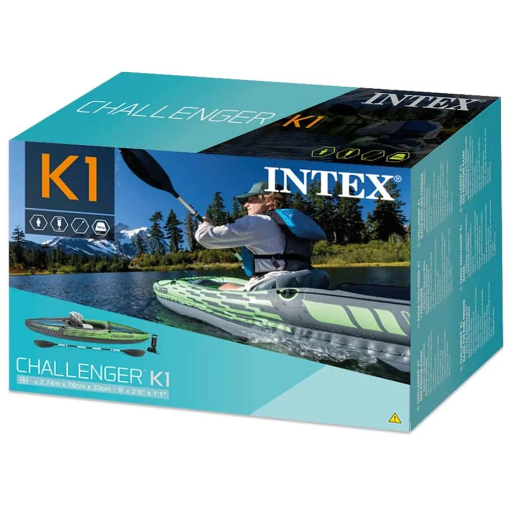 Intex Challenger K1 Inflatable Kayak for 1 Person, Paddle Boat