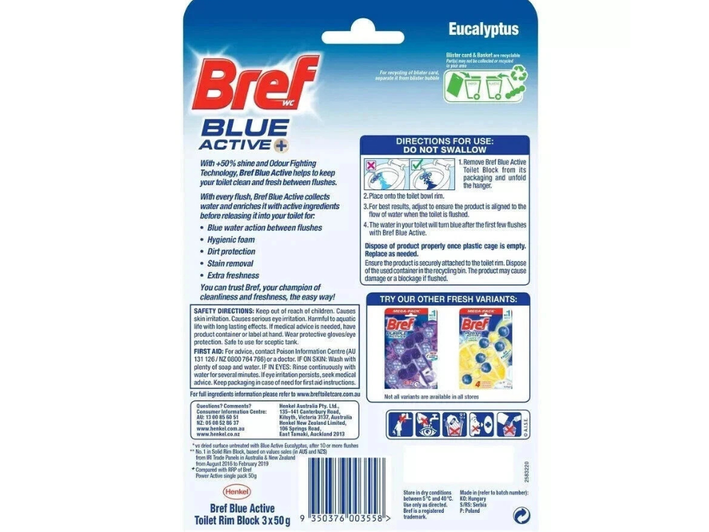 Bref Eucalyptus Rim Block Toilet Cleaner – 9 x 50g