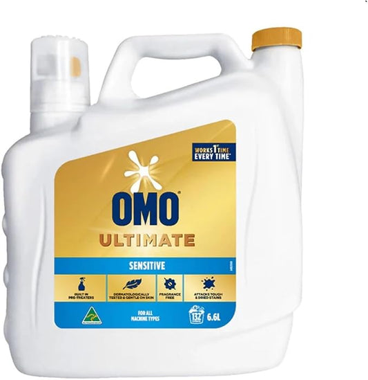 OMO Ultimate Sensitive Laundry Liquid, 6.6L, 132 Washes, Fragrance Free