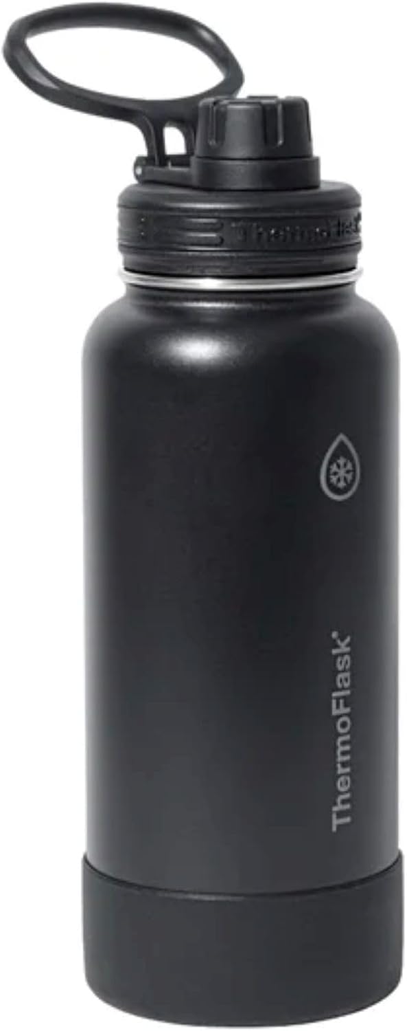 ThermoFlask Stainless Steel Water Bottle 32 oz Double Wall Vacuum Insulated 2 Pack (Black/Pink)