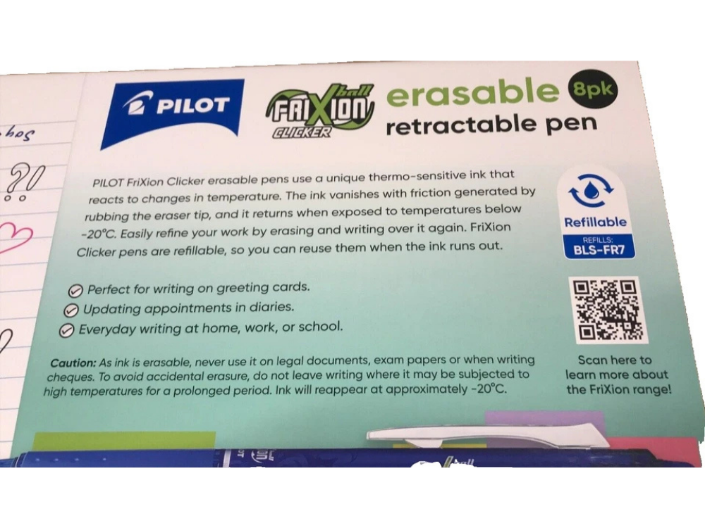 Pilot FriXion Clicker 0.7mm Retractable Erasable Pens – 8 Pack (Blue, Red, Black)
