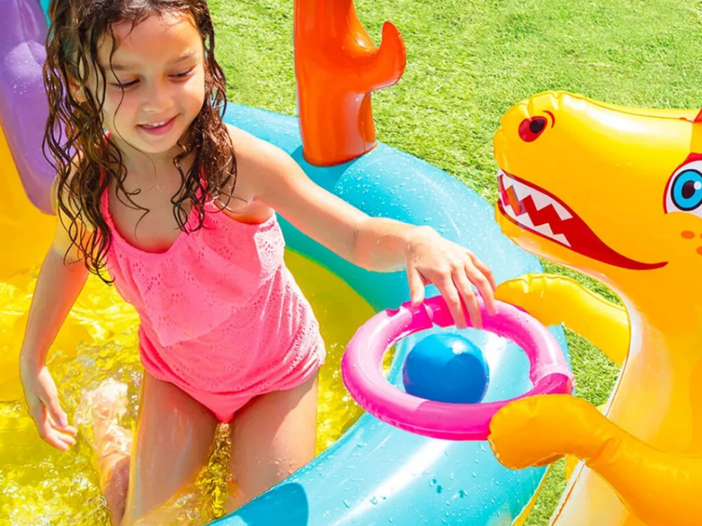 Intex Dinoland Inflatable Water Slide &amp; Sprayer – Kids Dinosaur Play Center