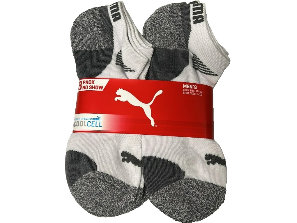 Puma Men’s No-Show CoolCell Socks – Casual & Sport, Size 6-12, White, 8-Pack
