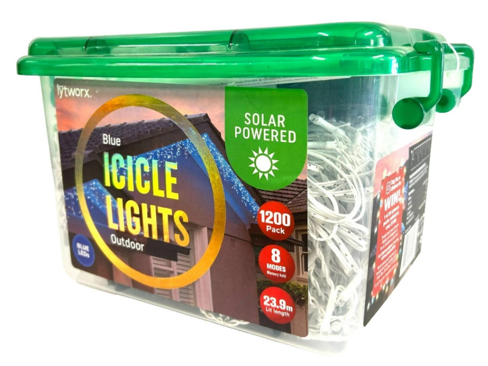 Lytworx 23.9m Solar Blue Icicle Christmas Lights