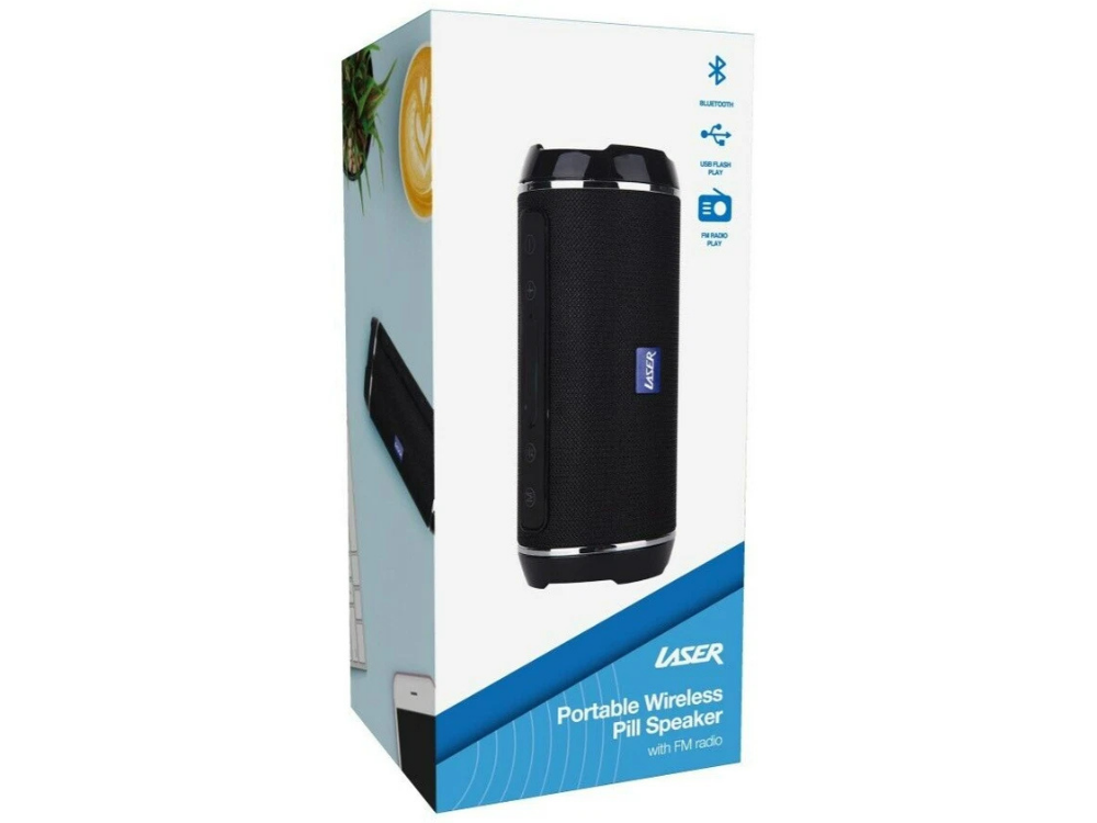 Laser Portable Bluetooth Pill Speaker – USB, AUX, FM Radio, Outdoor Audio