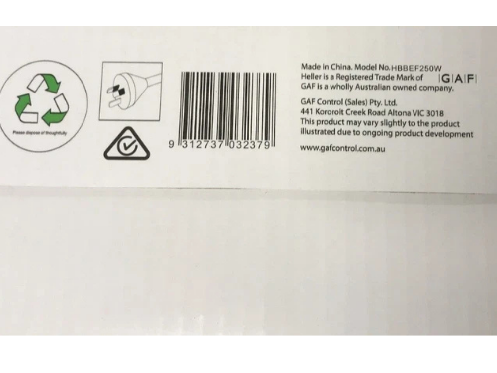 Heller 250mm Exhaust Fan – Ball Bearing for Wall/Ceiling Ventilation