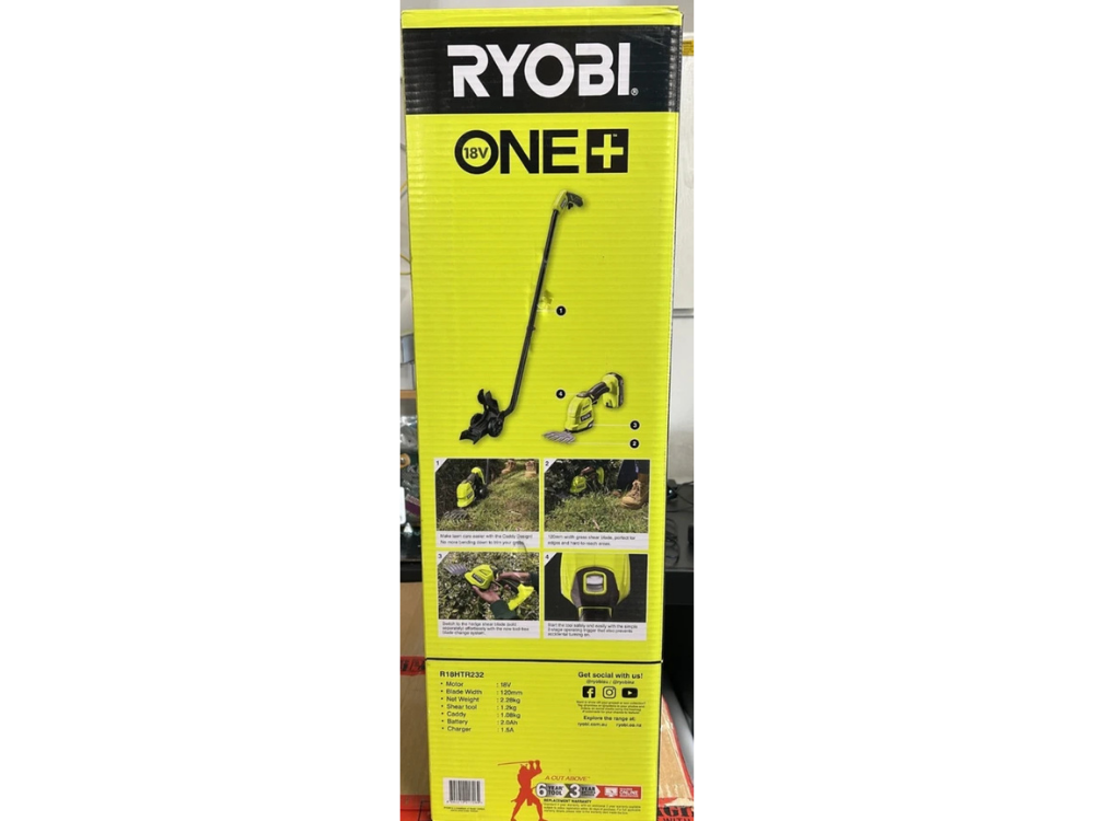 Ryobi 18V ONE+ Grass Trimmer & Shear Kit – 2.0Ah Lithium, Caddy & Charger Included