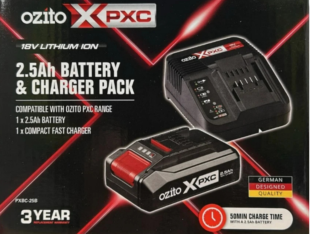 Ozito 18V 2.5Ah Battery & Fast Charger Pack – PXBC-25B