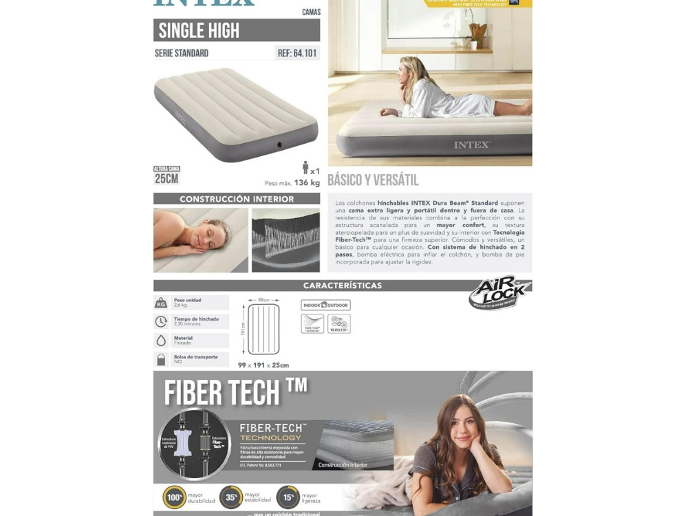 Intex Dura-Beam Twin Inflatable Mattress – Single High Airbed for Travel & Camping