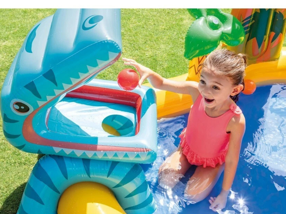 Intex Inflatable Dinosaur Play Pool – Outdoor Water Park with Slide