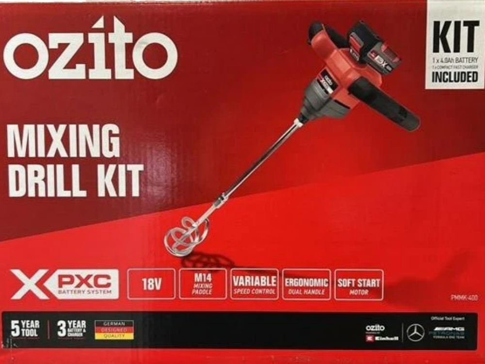 Ozito 18V PXC Mixing Drill Set – Cordless with 4.0Ah Battery & Charger