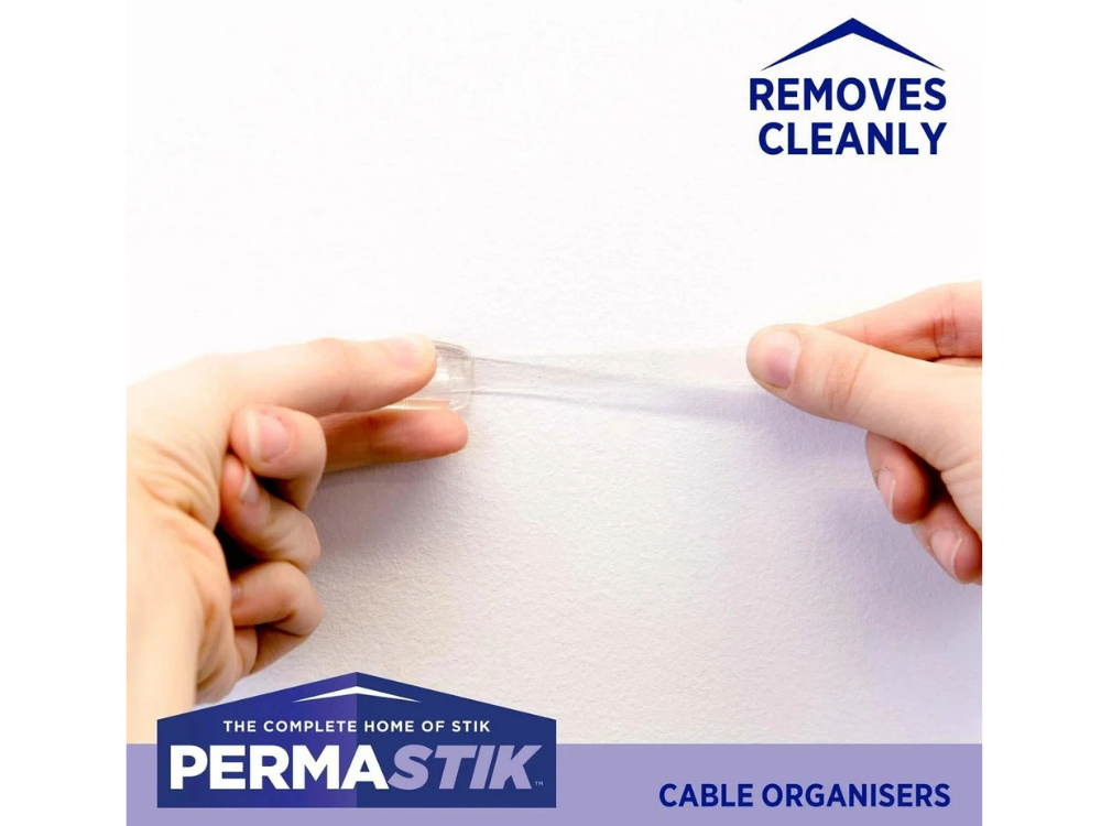 Permastik 12 Clear Cord Clips – Cable Ties Holder & Organiser