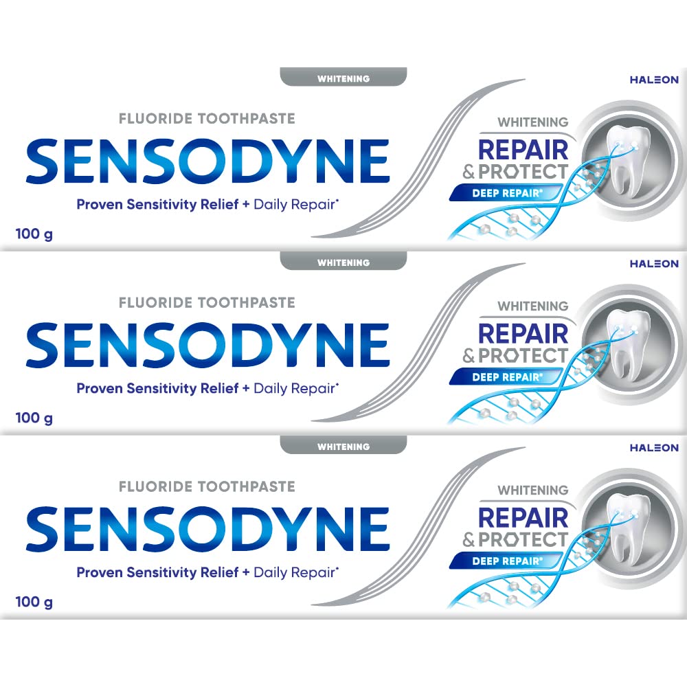Sensodyne Repair & Protect Fluoride Toothpaste for Sensitive Teeth, Whitening, 3 x 100g (3 Pack)