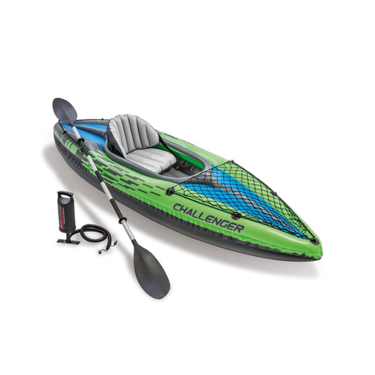 INTEX Challenger Inflatable Kayak Set: Includes Deluxe 218 cm Kayak Paddles and High-Output Pump – Adjustable Seat with Backrest – Removable Skeg