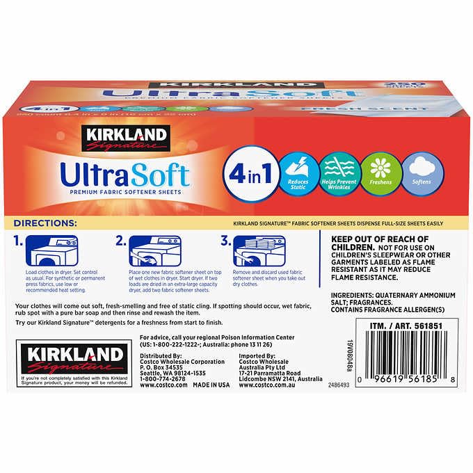 Kirkland Signature Fabric Softener Sheets Ultrasoft Fresh Scent, 250 Count (Pack of 2)