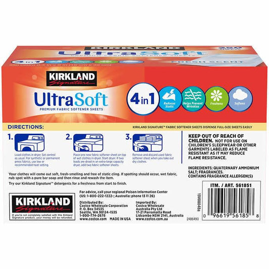 Kirkland Signature Fabric Softener Sheets Ultrasoft Fresh Scent, 250 Count (Pack of 2)
