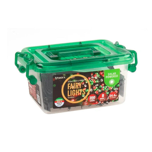 Lytworx 350 LED Red Green White Fairy String Lights Solar Christmas Decoration