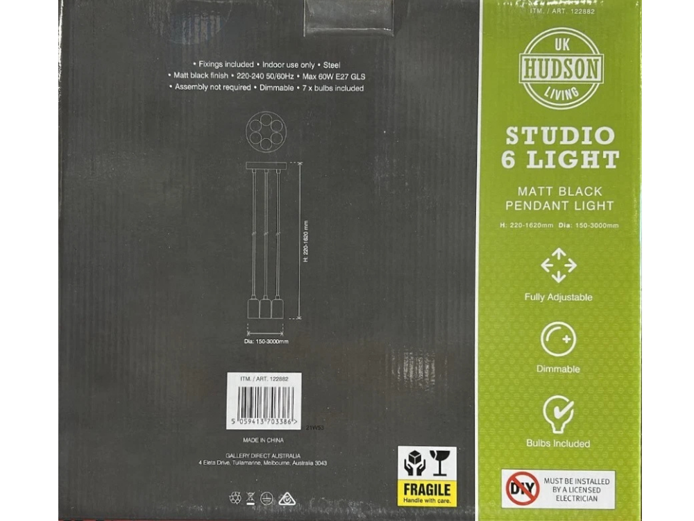 Hudson Living Studio Ceiling Pendant Light – Modern Kitchen Fixture