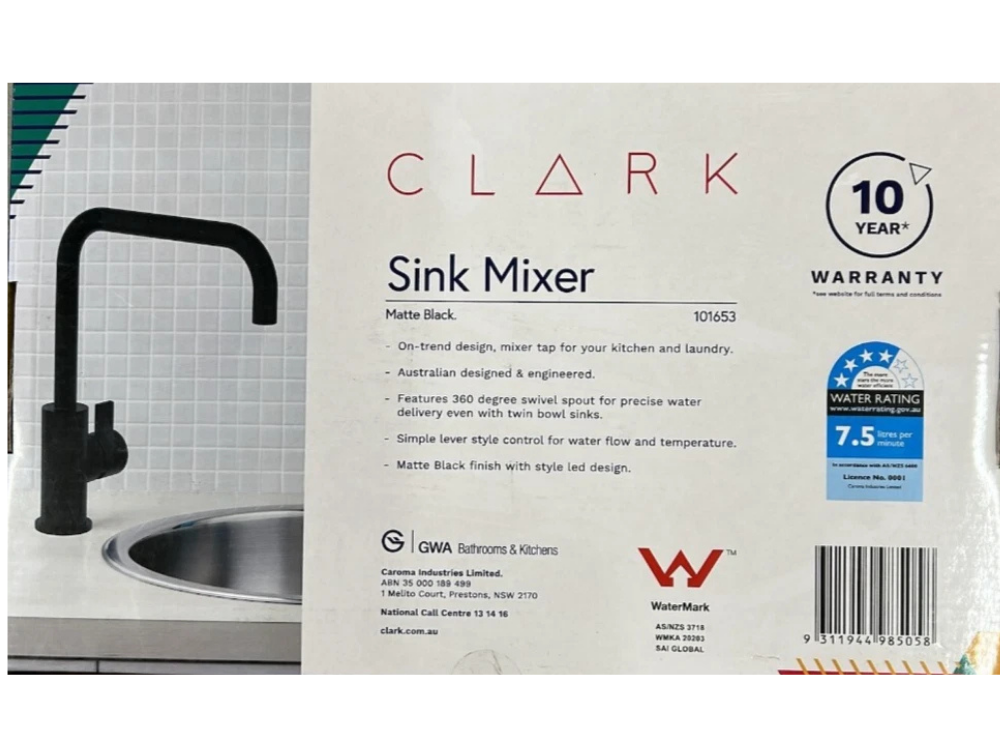 Clark Blade Sink Mixer – Matte, Round Swivel Spout (WELS)