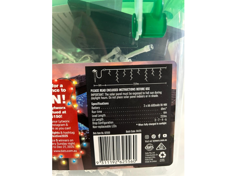 Lytworx 23.9m Solar Blue Icicle Christmas Lights