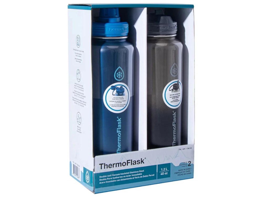2x ThermoFlask 1.2L Stainless Steel Vacuum Bottles – Double Wall