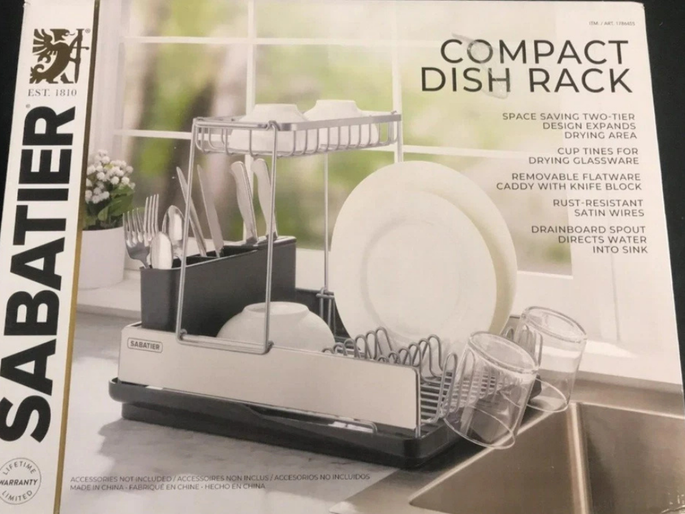 Sabatier Compact Dish Rack – Plate & Cup Holder with Draining Tray Organizer