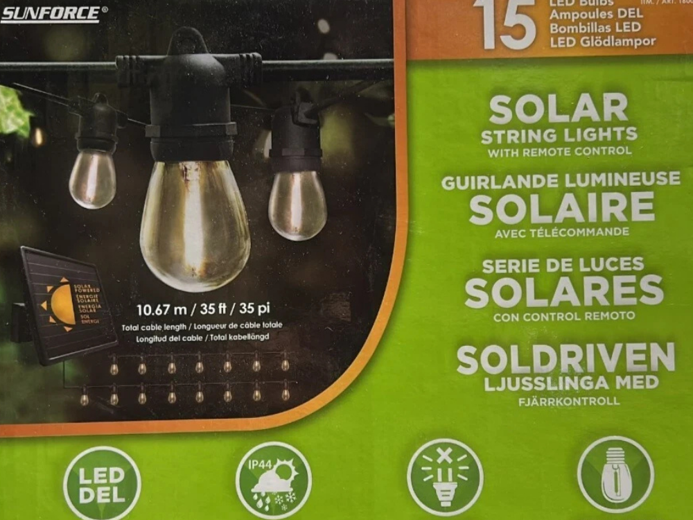 Sunforce 15 LED Outdoor Solar Lights – 10.67m w/ Remote Control