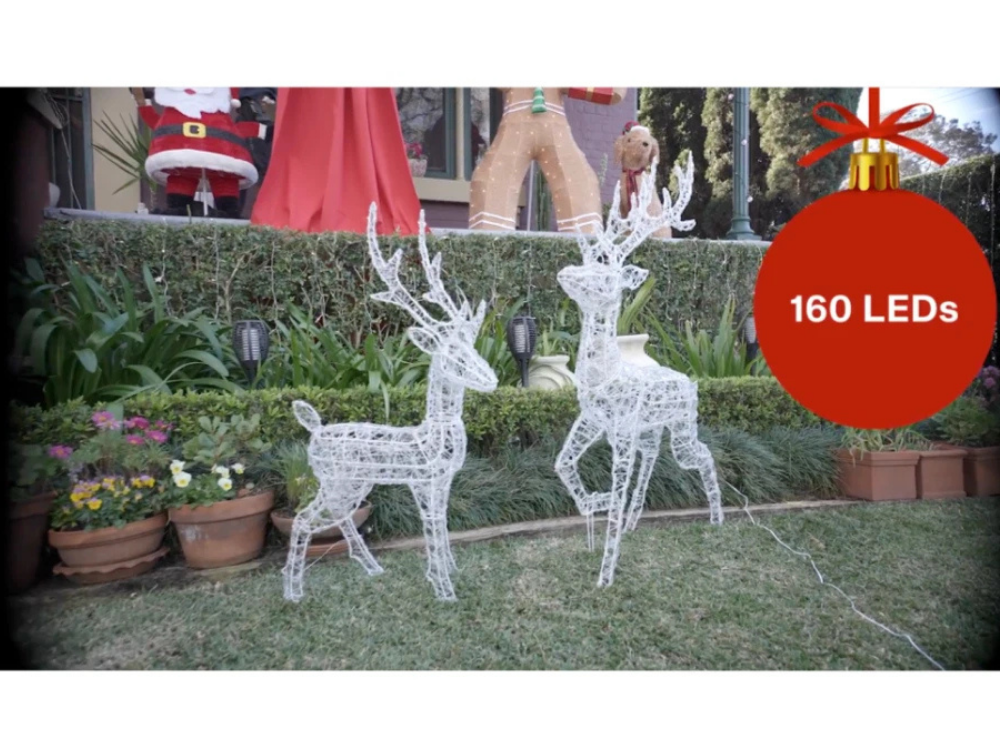 Lytworx 110cm x 70cm Kicking Reindeer Statue – 160 LED Cool & Warm White Solar Display