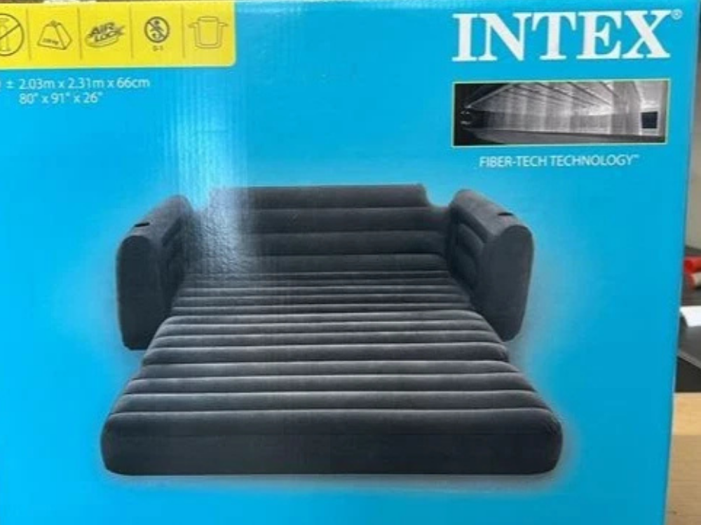 Intex Inflatable Pull-Out Sofa Bed – Air Couch Lounge for Camping with Drink Holder