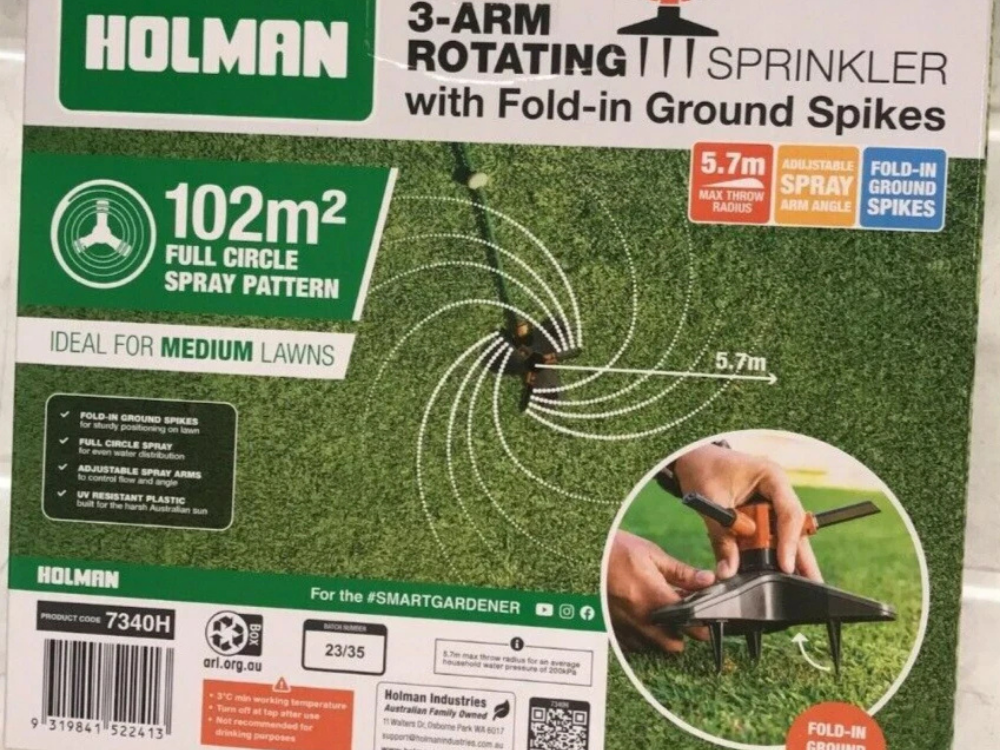 Holman 3-Arm Retractable Sprinkler Spike – Garden & Lawn Water Sprayer