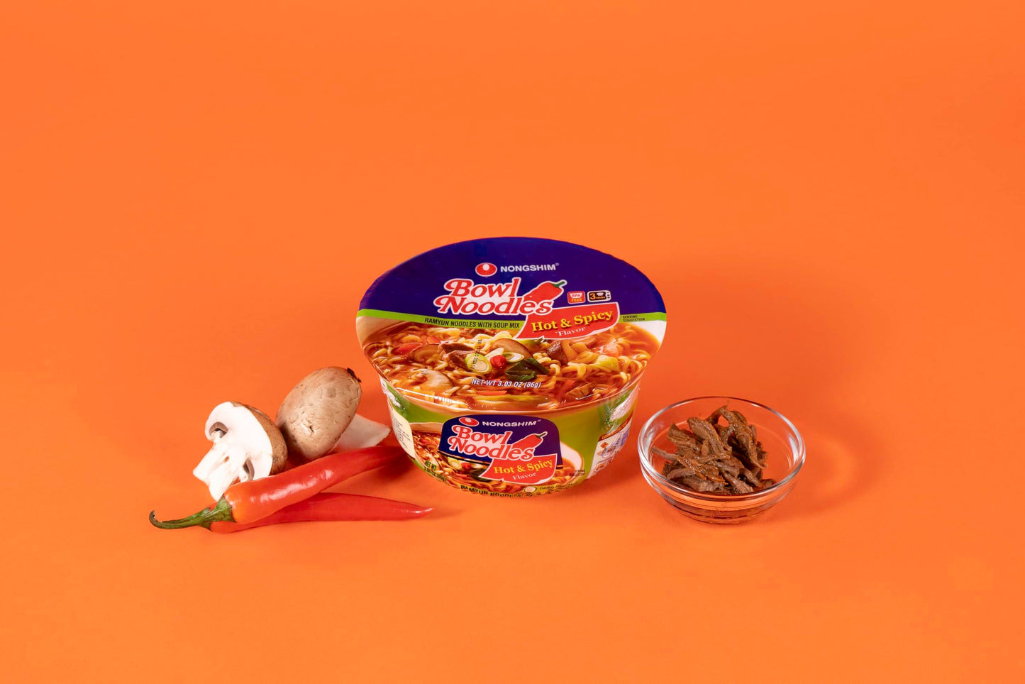 Nongshim Ramen Noodles, Gourmet Instant Ramen Bowl, Premium Microwavable Noodle Soup, Hot & Spicy, 3.03 Ounce (Pack of 12)