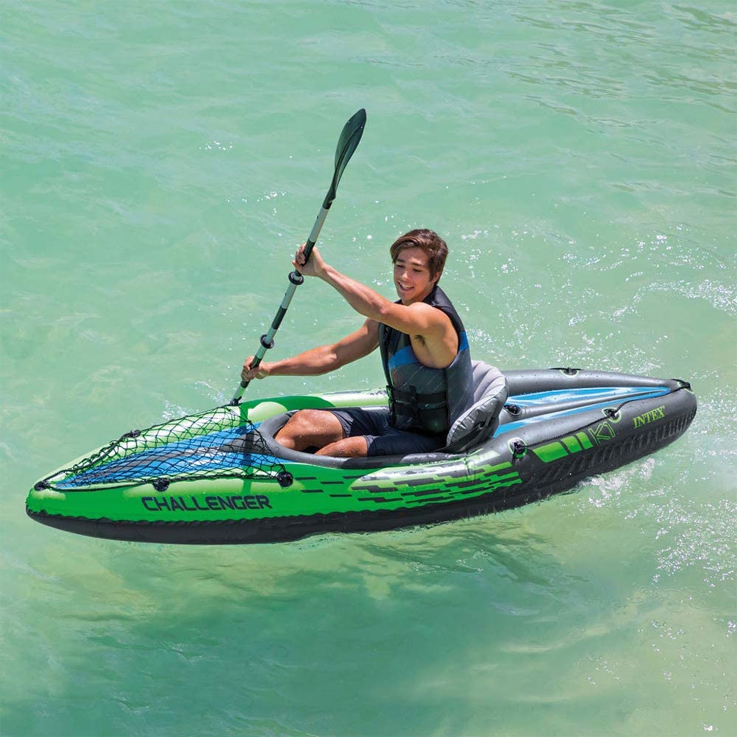 INTEX Challenger Inflatable Kayak Set: Includes Deluxe 218 cm Kayak Paddles and High-Output Pump – Adjustable Seat with Backrest – Removable Skeg
